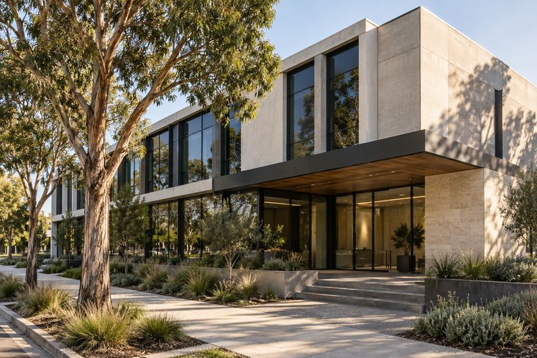 Modern low-rise commercial building in a Melbourne business park
